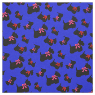 Tissu Silhouette noire écossaise Terrier, arc rouge/rose