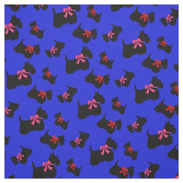 Tissu Silhouette noire écossaise Terrier, arc rouge/rose (Échantillon)