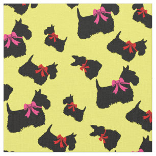 Tissu Silhouette noire écossaise Terrier, arc rouge/rose