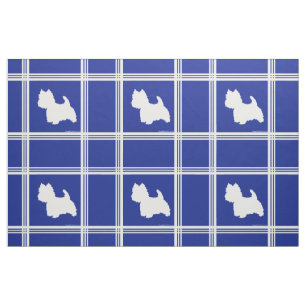 Tissu Silhouette Westie sur bleu