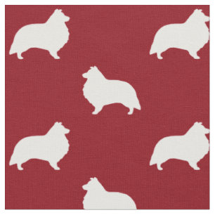 Tissu Silhouettes de Berger des Shetland Chiens Rouge et