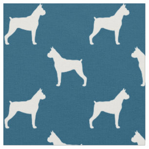 Tissu Silhouettes de chien Boxer motif bleu et blanc