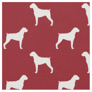 Tissu Silhouettes de chien Boxer motif rouge et blanc