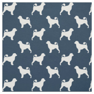 Tissu Silhouettes de chien d'eau portugais bleu et blanc