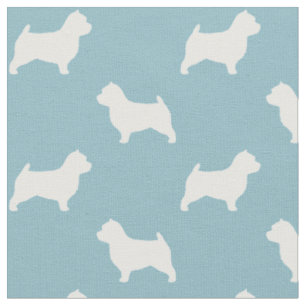 Tissu Silhouettes de chien Norwich Terrier Bleu et Blanc