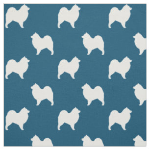 Tissu Silhouettes de Chien Samoyé Motif Bleu et blanc