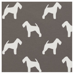 Tissu Silhouettes de Terrier Gallois Motif Gris et Blanc
