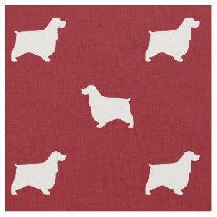 Tissu Silhouettes d'English Cocker Spaniel Rouge et Blan