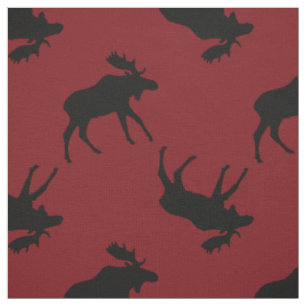 Tissu Silhouettes noires d'orignaux sur le rouge