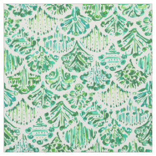 Tissu SIRÈNES d'échelle de poissons verte d'aquarelle