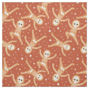 Tissu Skeletons de pain d'épices sur l'orange d'Hallowee