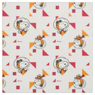Tissu Snoopy Astronaute Géométrique Blanc Lumineux