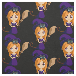 Tissu Sorcière mignonne en Casquette violet Halloween