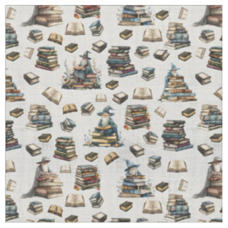 Tissu Sorciers magiques et livres sur gris pâle