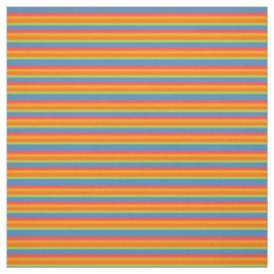 Tissu Souci orange, motif rayé bleu rouge et jaune