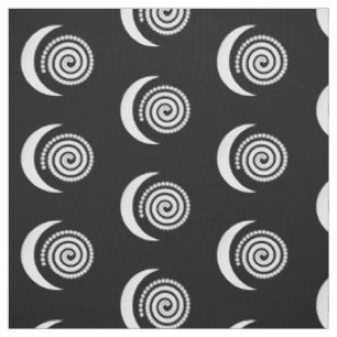 Tissu Spirale argentée de lune sur le noir