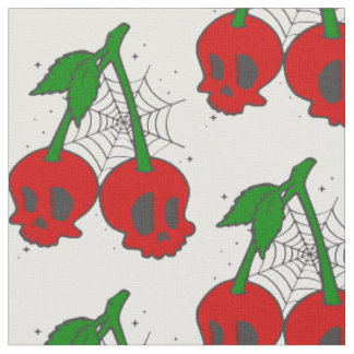 Tissu spirine psychobilée rockabilly cerry crâne