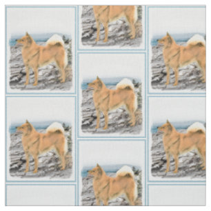 Tissu Spitz finlandais à Seashore Peinture - Chien Art