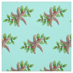 Tissu Starfish et Holly Motif Beach Christmas Seafoam