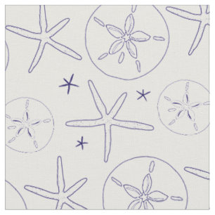Tissu Starfish, Sand Dollar Navy Blue Beach Theme Fabric