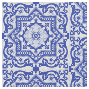 Tissu Style azulejo en céramique craquée bleue Azulejo V