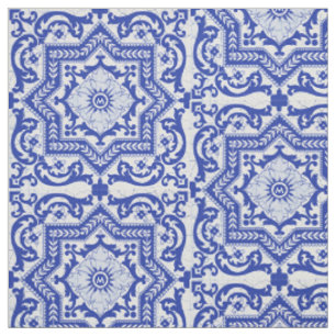 Tissu Style azulejo en céramique craquée bleue Azulejo V