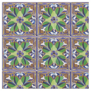 Tissu Style marocain Bleu & Carrelage Vert Motif Easy Cu