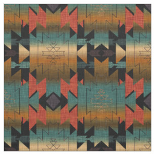 Tissu Style Sud-Ouest   Noir, Or, Aqua Ombre