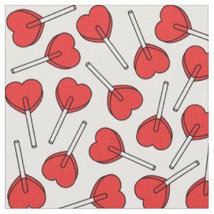 Tissu Sucettes rouges, sucettes en forme de cœur, motif