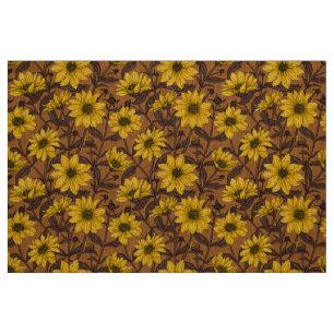 Tissu Sunroot, tournesol sauvage en jaune et marron