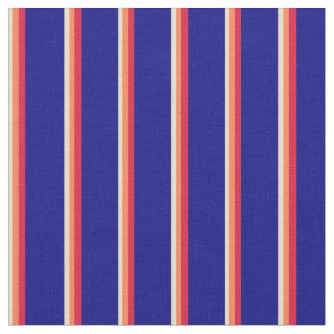 Tissu Tan, Coral, Crimson & Lignes Bleues
