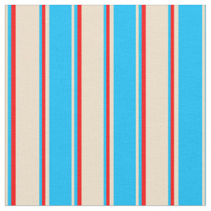 Tissu Tan, Deep Sky Blue et Red Colour Stripes