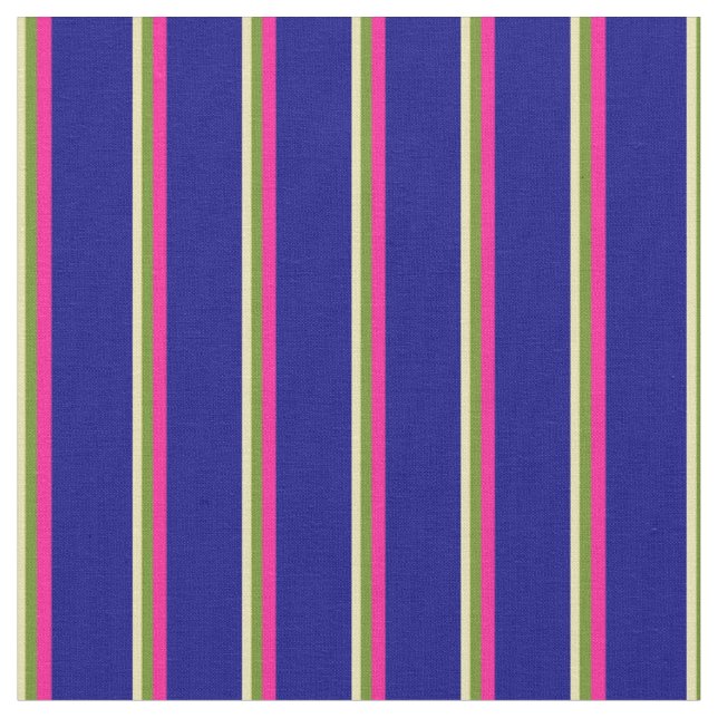 Tissu Tan, vert, rose profonde et bandes bleues (Fermer)