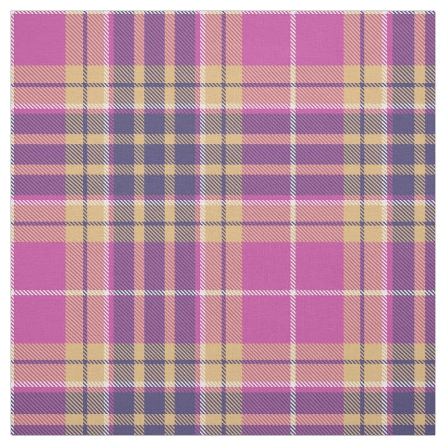 Tissu Tartan rose, or et bleu (Échantillon)