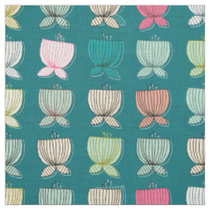 Tissu tasses à fleurs turquoises