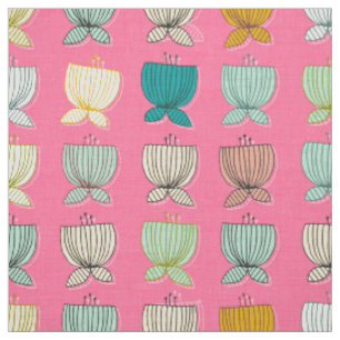 Tissu tasses de fleurs roses