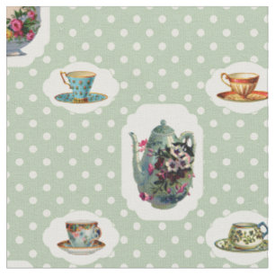 Tissu Tasses de thé vintages et pois