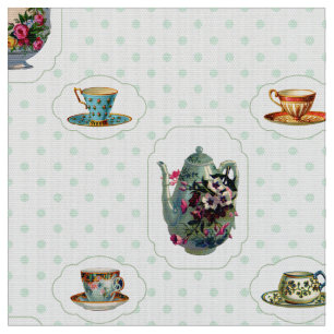 Tissu Tasses de thé vintages et pois