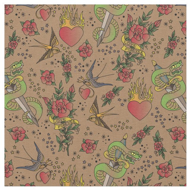 Tissu Tattoo Retro Sailor Imprimer Vintage (Fermer)