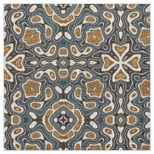 Tissu Taupe Brown Turquoise bleu Bali Batik Style Motif