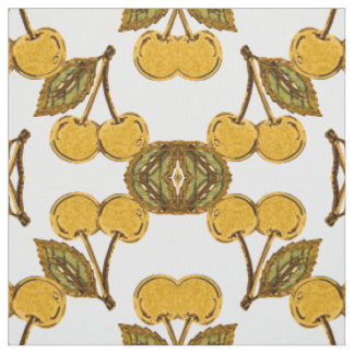 Tissu Tela Golden Metallic Cherries Geometric Pattern