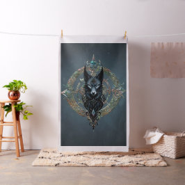 Tissu Tête de loups noirs aux yeux bleus percevants,