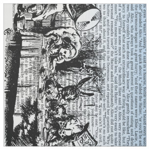 Tissu Texte vintage d'Alice et double bleu de frontière