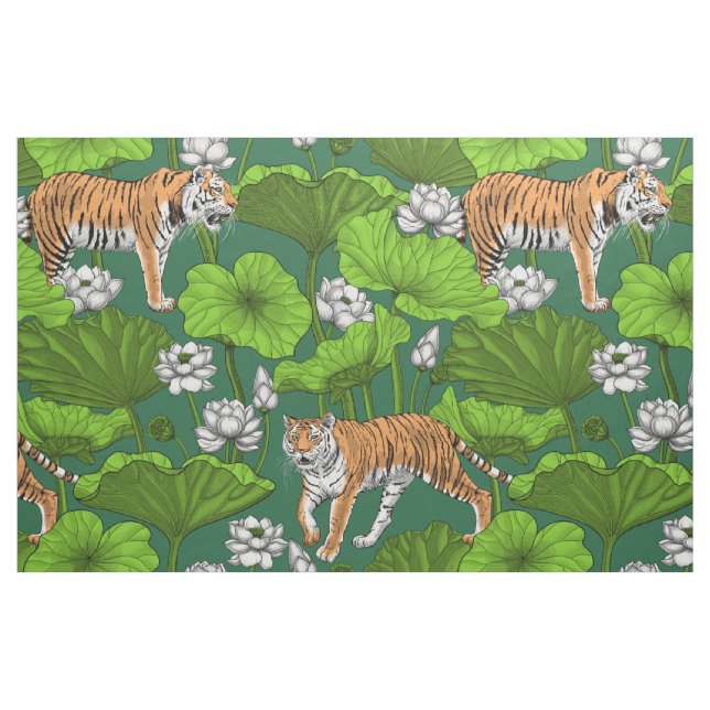 Tissu Tigres dans l'étang blanc de lotus (Fat Quarter)