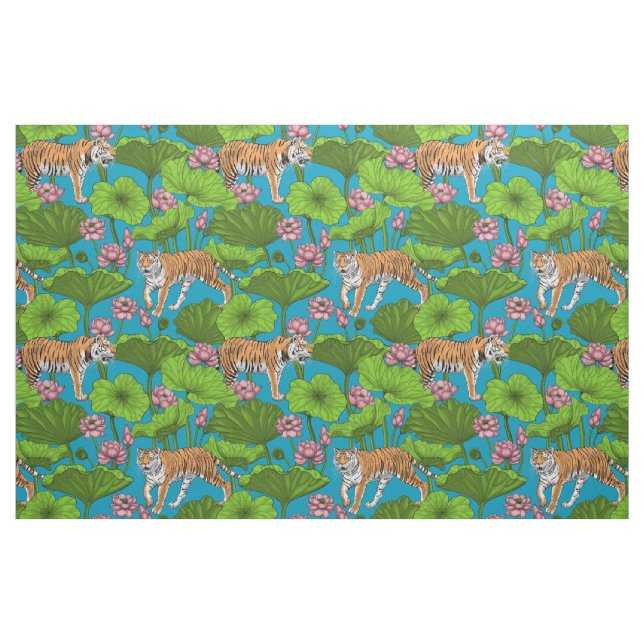 Tissu Tigres dans l'étang rose lotus (Fat Quarter)