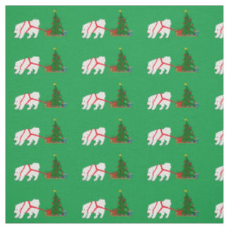 Tissu Tirez le Samoyed tirant l'arbre de Noël
