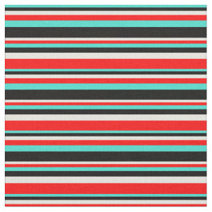 Tissu Tirures turquoise, noire, beige et rouge