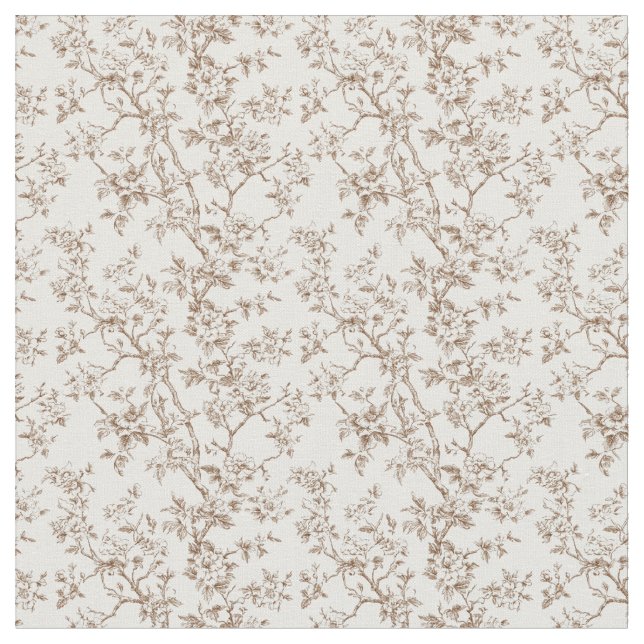 Tissu Toile Brown avec fleurs et branches (Fermer)