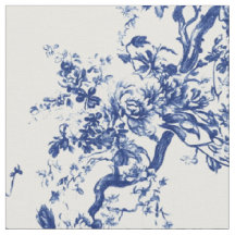 Toile de Jouy florale à branche bleu royal