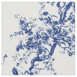 Tissu Toile de Jouy florale à branche bleu royal